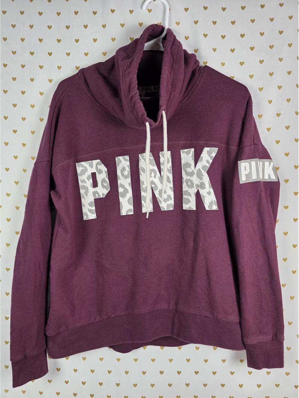 Victorias Secret Pink Cheetah Leopard reflective Logo Slouchy Sweater Shirt Sm